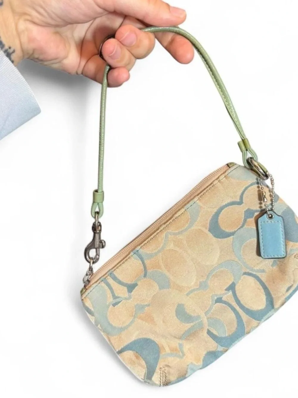 rare vintage coach legacy signature jacquard turnlock flap wristlet 💫🩵💚 - Picture 3 of 8